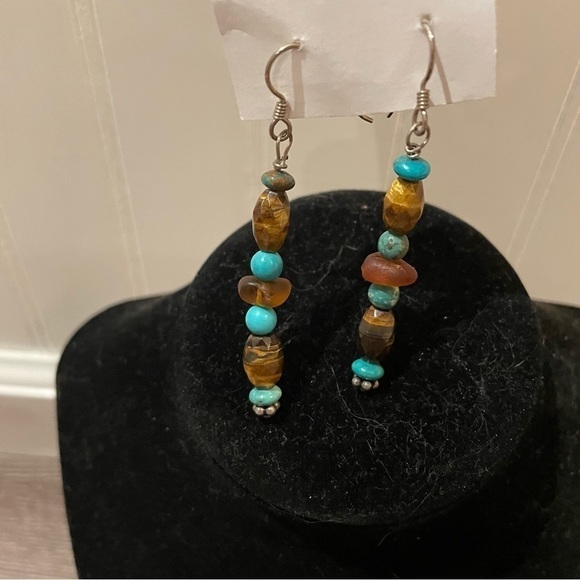 Faux Turquoise Beaded Dangle Earrings - Picture 2 of 3